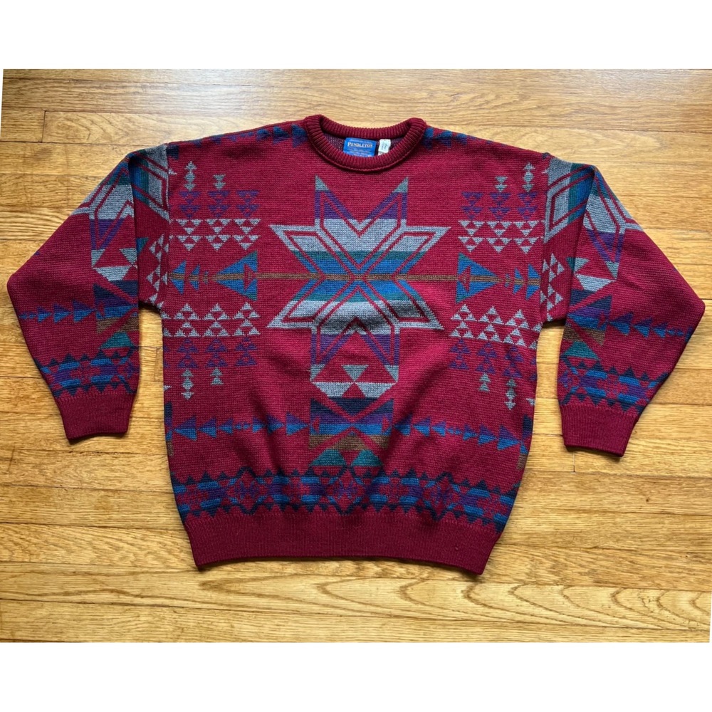 90s Vintage Pendleton Wool Sweater Southwestern Aztec Western Wear Men's Size XL